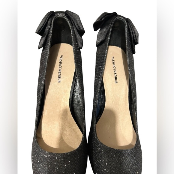 NWOT MENBUR Extravagante Black Glitter Back Bows Heels Stilettos EU40 US9-9.5 - Picture 8 of 10
